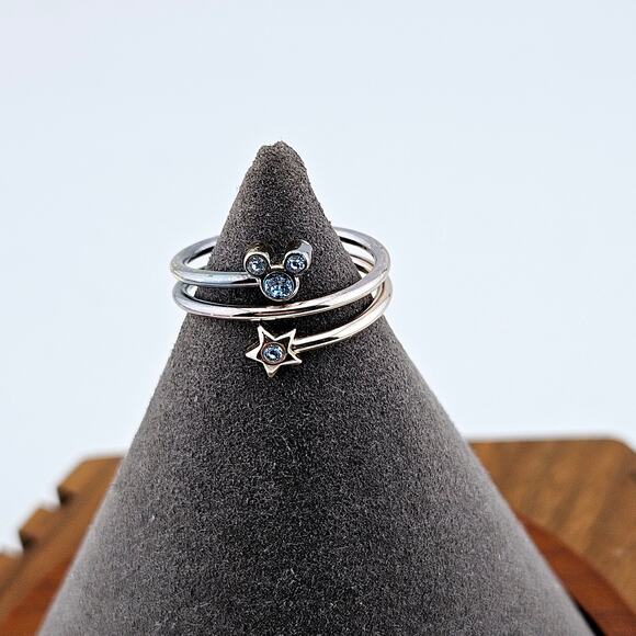 Disney Jewelry - Disney Silver Tone Wrap Ring Mickey Star Blue Crystal Rhinestone Accent Size 7